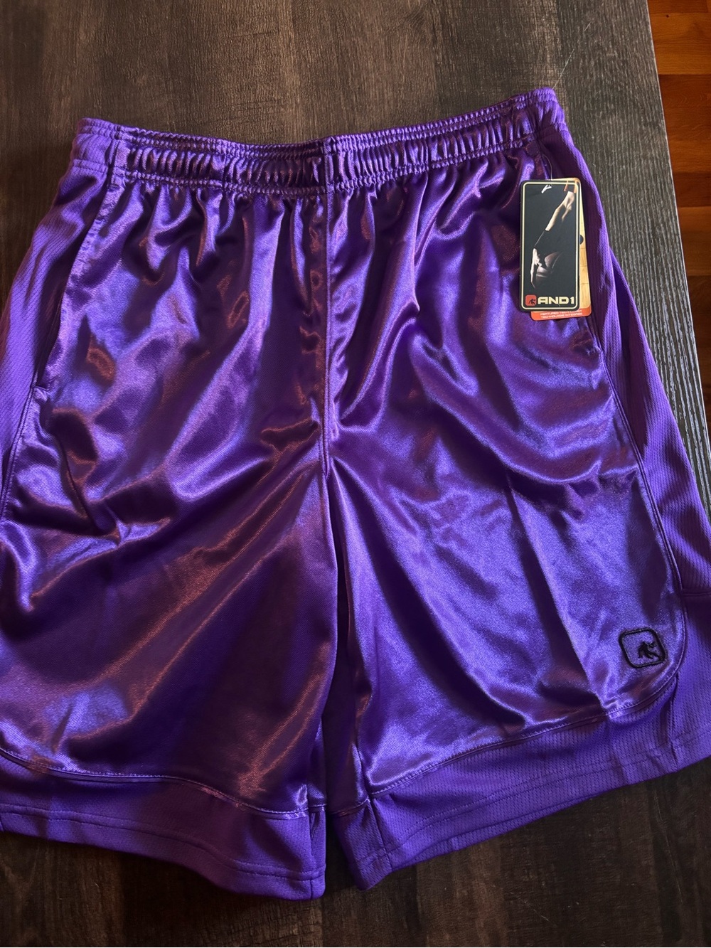 AND1 Men's Shiny Purple Athletic Basketball Shorts